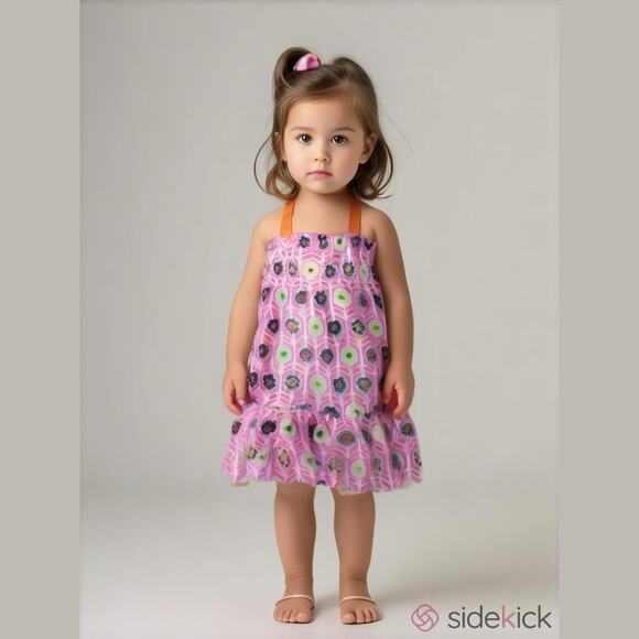 Hanna Andersson Girls Dress Size 80 18-24 Months Orange Pink Flowers - Picture 1 of 6